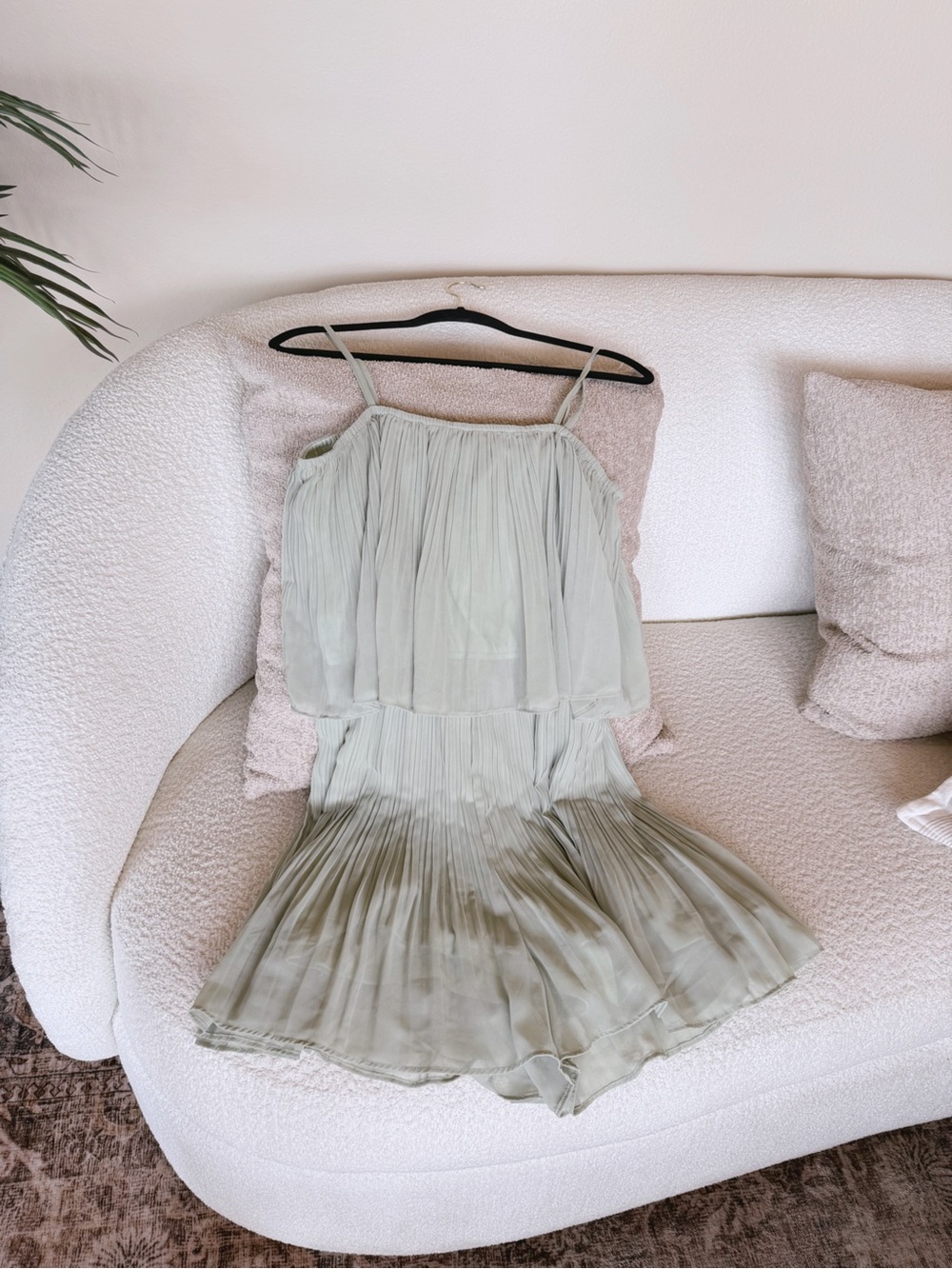 Exlura Sage Green Pleated Tiered Romper